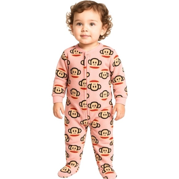 Paul Frank Other - PAUL FRANK “Julius” Monkey Print Kids Pink Fleece Footed Pajama Onesie